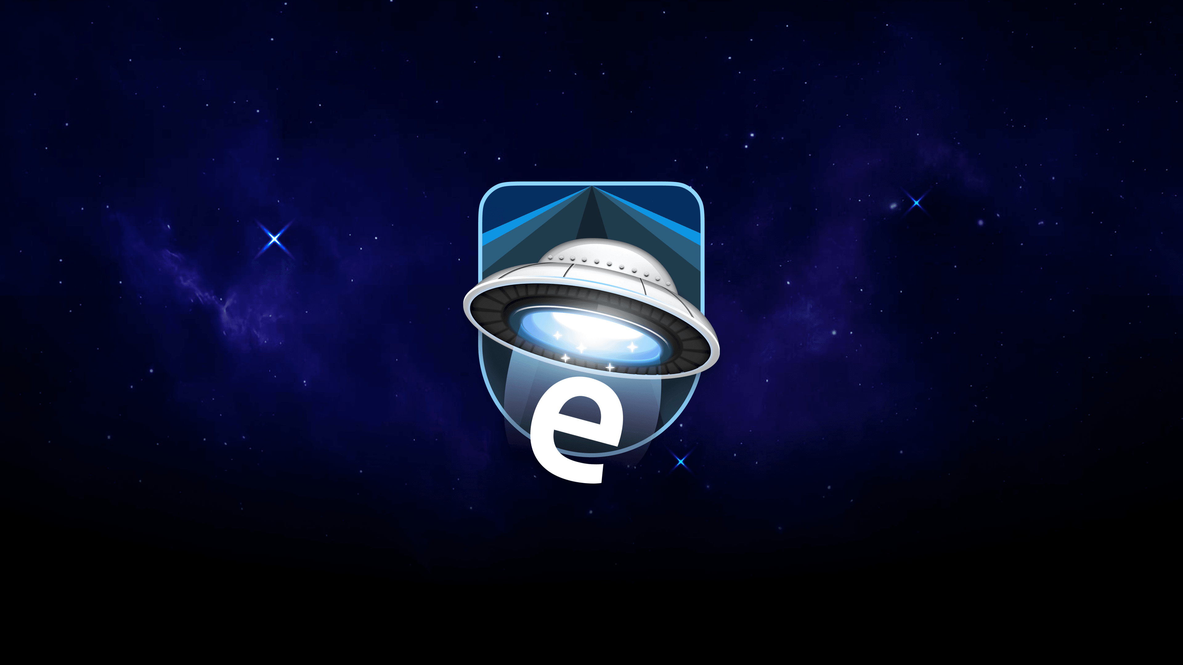 Emerge Tools logo featuring a glowing UFO beaming light over a stylized “e” icon, set against a deep space background with stars and nebula, representing futuristic mobile performance tooling.